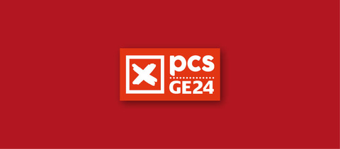 Red and white logo - X in a box with the text PCS GE24